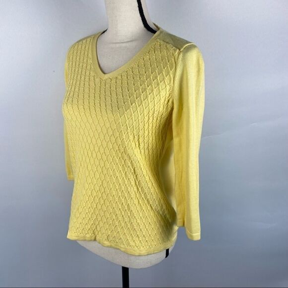 Talbots Yellow Diamond Detail Knit Sweater - Picture 2 of 4